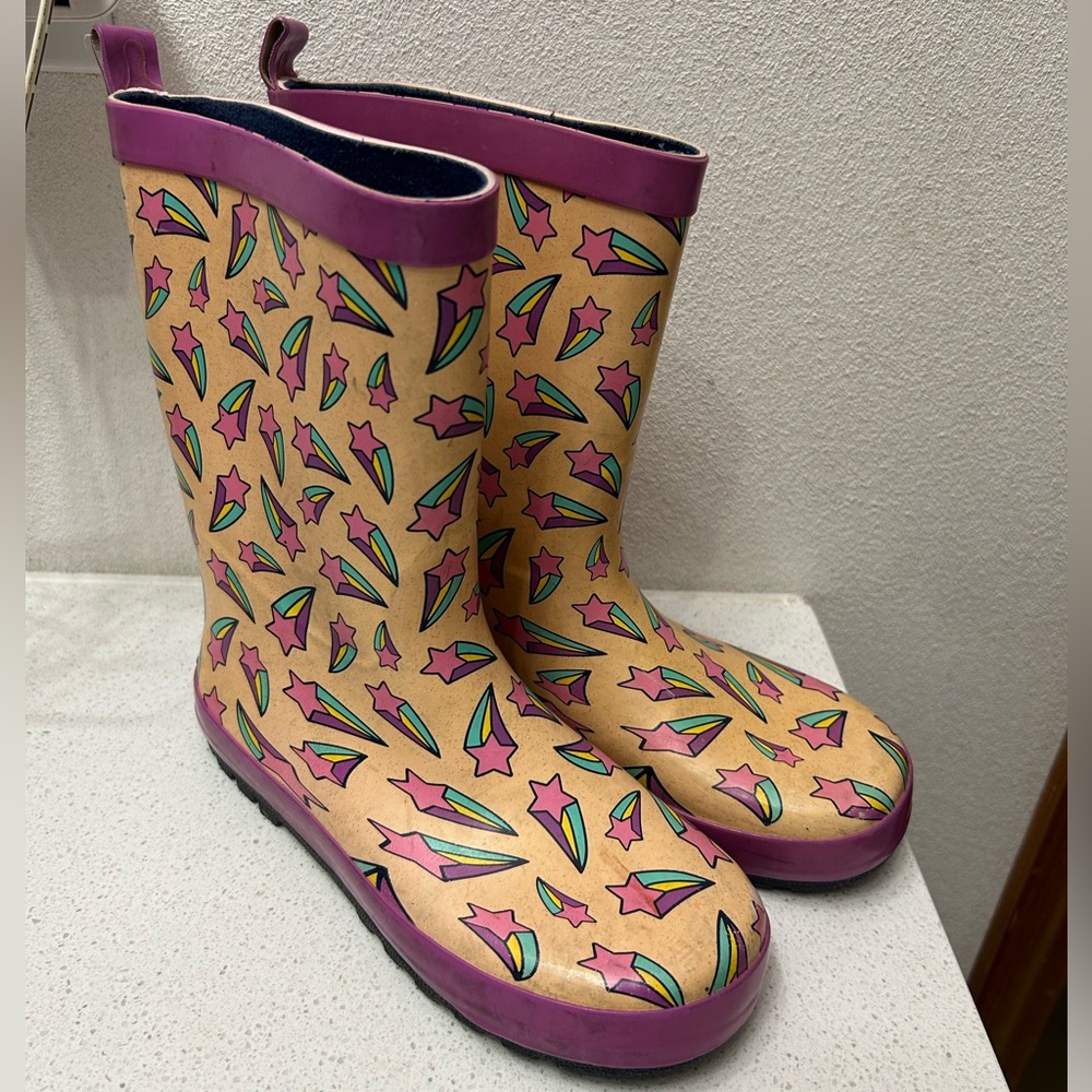 Colorful Star Pattern Pink and Purple Rain Boots Girl size 2